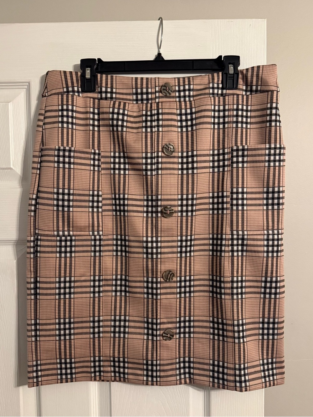 Pink Plaid Pencil Skirt
